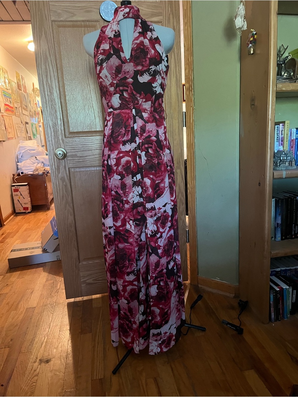 NWT White House Black Market 4 Halter wide leg jumpsuit in Red and Pink